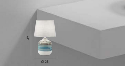 Lampa ceramiczna w odcieniach szarości i błękitu z białym kloszem z tkaniny 1xE27 brak w zestawie APACHE