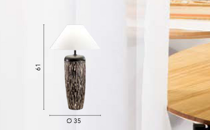 Lampă de masă din ceramică cu decor zgâriat, fildeș-maro și abajur alb 1XE27 nu este inclusă SAVANA