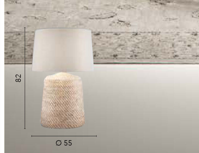 Lampa z podstawą z przeplatanego rattanu w naturalnych kolorach z białym abażurem 1XE27 bez żarówki THONET