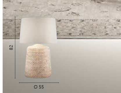 Lampa z podstawą z przeplatanego rattanu w naturalnych kolorach z białym abażurem 1XE27 bez żarówki THONET
