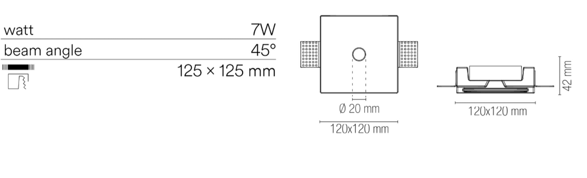 Incasso in gesso LED verniciabile quadrato 7W 900 LM driver incluso COMET