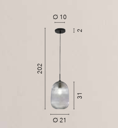 Sospensione in vetro rigato grigio-ambra 1XE27 non incl. DUKE