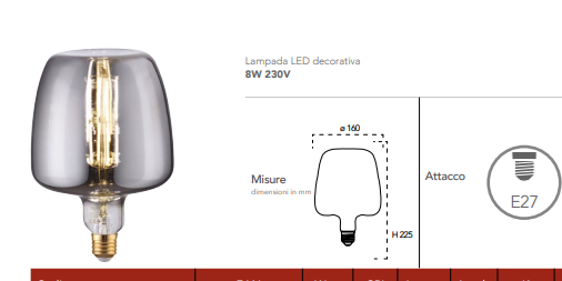 Lampă LED decorativă, dulie E27, fumurie, 8W, 150 lumeni, lumină caldă 1800°k, 230V