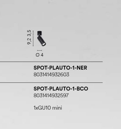 Spot in metallo orientabili bianco o nero attacco MINIGU10 vari modelli PLAUTO