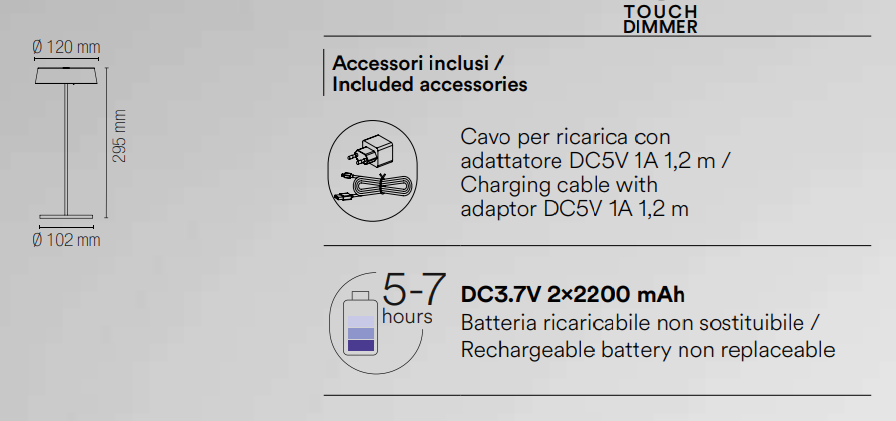 Lampă de masă pentru exterior reîncărcabilă IP54 din metal alb, negru, auriu sau corten LED integrat lumină caldă 3000°K 2.2W 192 lumeni COCKTAIL