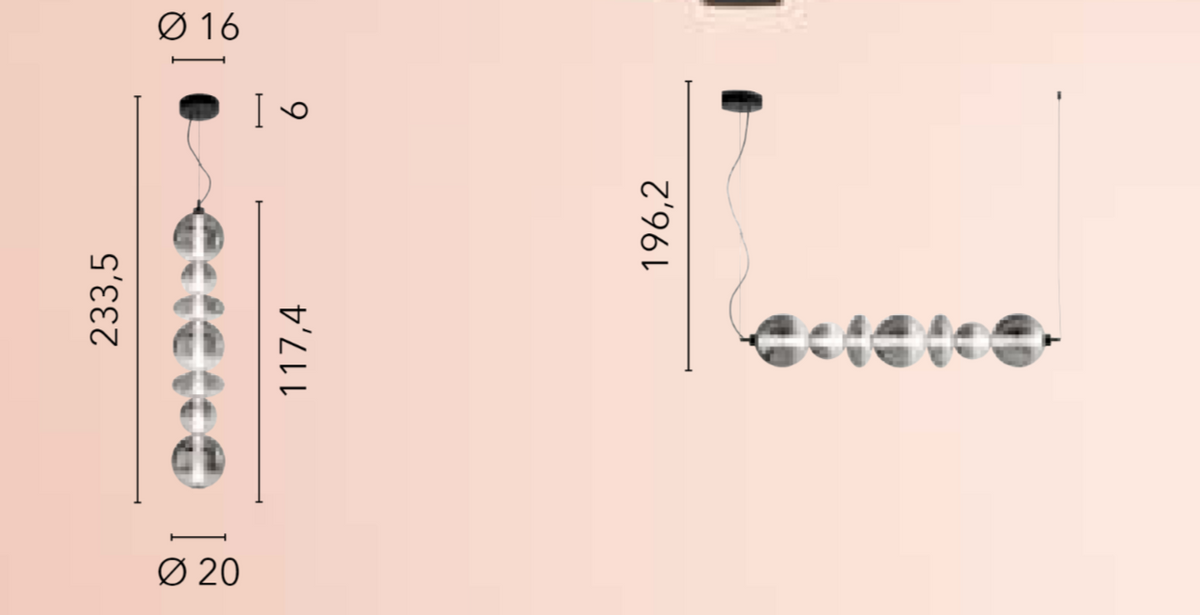 Sospensione LED CHEMET – 7 Diffusori in Vetro Soffiato | Metallo Nero | 40W 4000lm 3000K | IP20 | Luce Ambiente Design