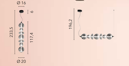 Sospensione LED CHEMET – 7 Diffusori in Vetro Soffiato | Metallo Nero | 40W 4000lm 3000K | IP20 | Luce Ambiente Design