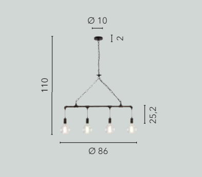 Sospensione 4 luci metallo effetto zincato stile tubi e rubinetti 4XE27 non incl. AMARCORD