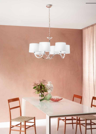 Sospensione 6 luci struttura metallo cromato paralumi tessuto bianco 6XE27 non incl. ASTORIA