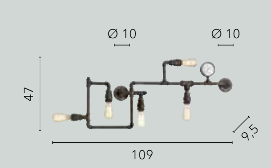 Plafoniera 5 luci metallo effetto ruggine stile tubi e rubinetti 5XE27 non incl. AMARCORD