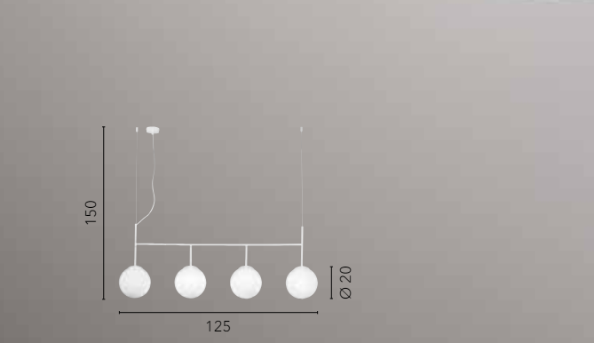Sospensione 4 luci in metallo bianco sfere vetro opale 4XE27 non incl. BALY