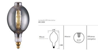 Bec LED decorativ, dulie E27, fumuriu, 8W, 150 lumeni, lumină caldă 1800°K, 230V