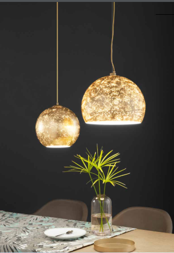 Sospensione vetro decoro foglia oro cavo tessuto oro 2XE27 non incl. VANITY