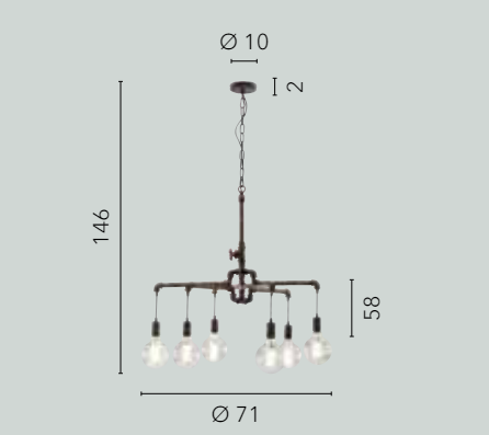 Sospensione 6 luci metallo effetto ruggine stile tubi e rubinetti 6XE27 non incl. AMARCORD