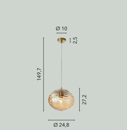 Sospensione sfera vetro ad onde 1XE27 non incl. champagne d.24.8cm NEREIDE-E-S1 CH