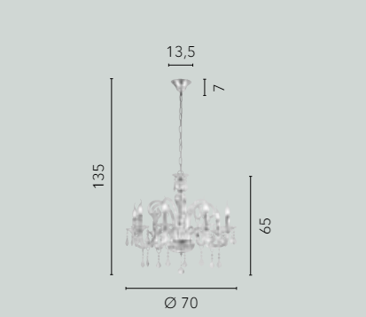 Sospensione 8 luci in vetro con cristalli K9 rifiniture cromo 8XE14 non incl. CRISTALLO