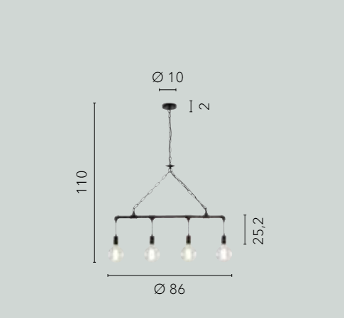 Sospensione 4 luci metallo effetto ruggine stile tubi e rubinetti 4XE27 non incl. AMARCORD