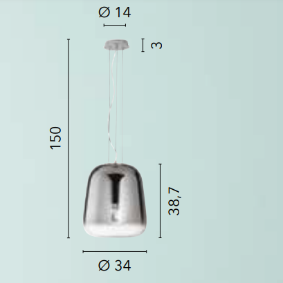 Sospensione vetro soffiato cromato sfumato struttura in metallo cromo 1XE27 non incl. SMOKE-S35