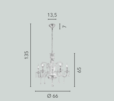Sospensione 5 luci in vetro con cristalli K9 rifiniture cromo 5XE14 non incl. CRISTALLO