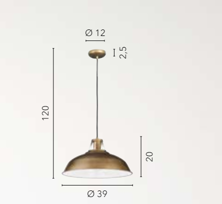 Lampă suspendată din metal verde cupru, cablu textil negru, D.39cm 1xE27 neinclus, BOGOTA