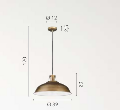 Lampă suspendată din metal verde cupru, cablu textil negru, D.39cm 1xE27 neinclus, BOGOTA