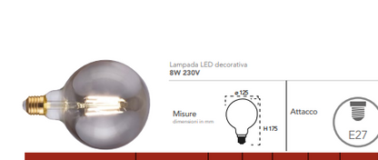 Lampă LED decorativă glob G125 fumurie soclu E27 8W 150 lumeni lumină caldă 1800°k 230V
