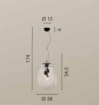Sospensione a goccia in vetro soffiato trasp. struttura metallo nero 3XE27 non incl. AZUMA-S38