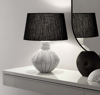 Lampa ceramiczna z geometrycznym wzorem czarno-białym, czarny klosz, 1xE27 bez żarówki, AZTEC