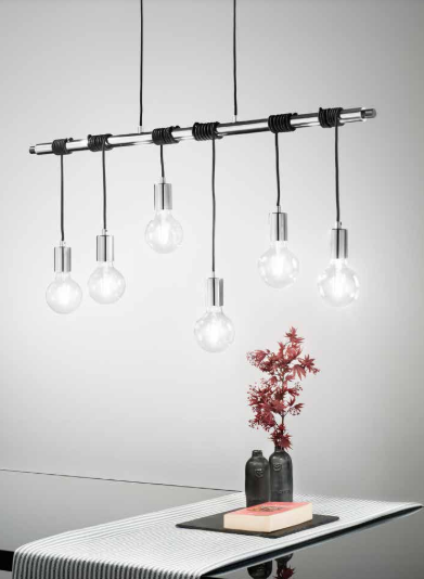 Sospensione 6 luci in metallo cromato cavo in tessuto nero 6XE27 non incl. ADMIRAL