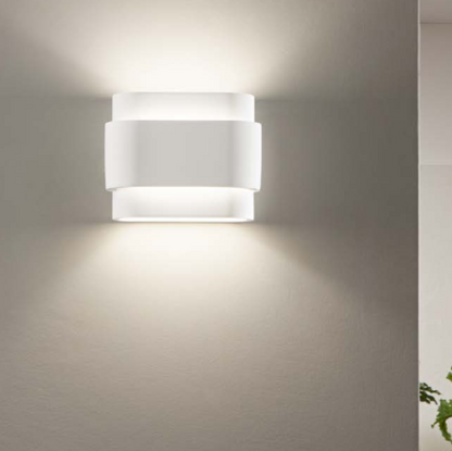 Applique da Parete in Gesso con Luce Biemissione | Paralume Squadrato con Fascia 2xG9 | Luce Ambiente Design LOOP
