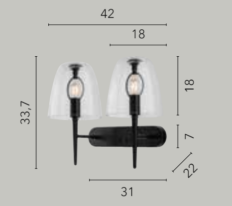 Applique 2 luci in vetro trasparente struttura in metallo nero 2XE14 non incl. ARES