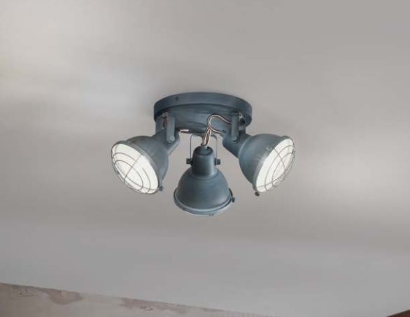 Plafoniera 3 luci metallo grigio pietra interno bianco lucido spot orientabile 3XE14 non incl. CUBA