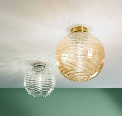 Plafoniera sfera vetro ad onde 1XE27 non incl. trasparente-champagne d.30cm NEREIDE-G-PL30