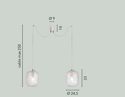 Sospensione sfera vetro ad onde 2XE27 non incl. trasparente NEREIDE-C-S2 TR
