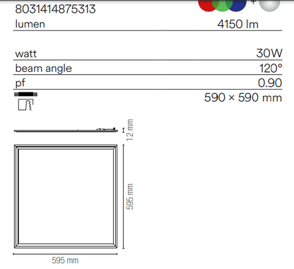 Panou LED cu structură din aluminiu, difuzor din acrilic cu cablu easy connection integrat RGB+4000°K 30W 4150LM 24V PANEL-60X60