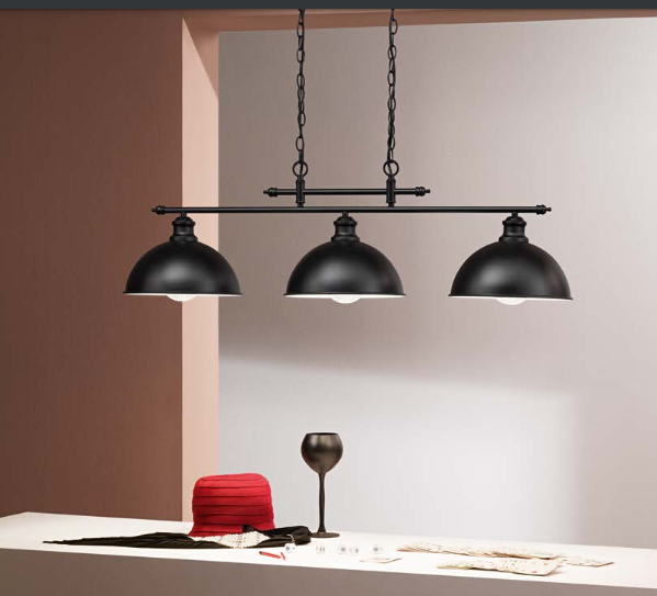 Sospensione 3 luci metallo nero opaco diffusore interno bianco lucido 3XE27 non incl. CHARLESTON