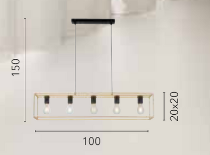Sospensione 5 luci metallo nero e oro satinato 5XE27 non incl. KIMERA