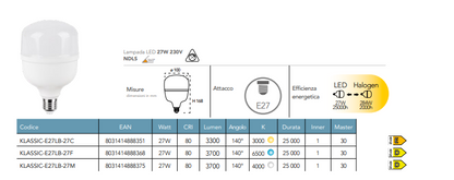 Lampa przemysłowa LED E27 27W 3700 lumenów LOBWAY