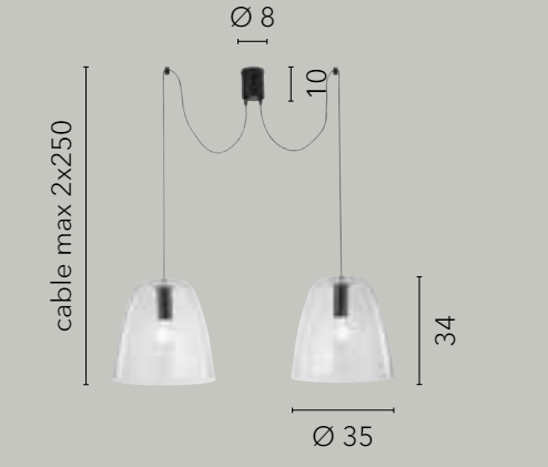 Sospensione in vetro trasparente struttura in metallo nero 2XE27 non incl. ARES