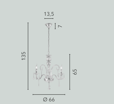 Sospensione 3 luci in vetro con cristalli K9 rifiniture cromo 3XE14 non incl. CRISTALLO