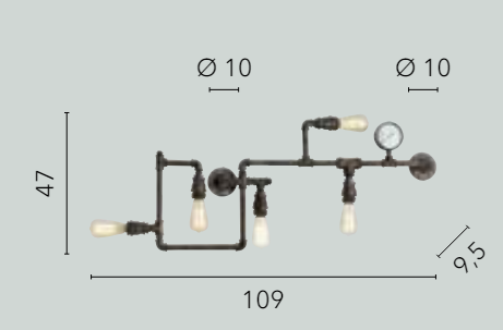 Plafoniera 5 luci metallo effetto zincato stile tubi e rubinetti 5XE27 non incl. AMARCORD