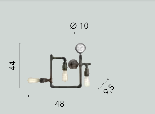 Plafoniera 3 luci metallo effetto ruggine stile tubi e rubinetti 3XE27 non incl. AMARCORD