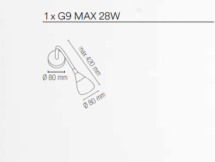 Applique da specchio in metallo flessibile cromo con diffusore in vetro bianco satinato 1XG9 non inclusa collezione F1