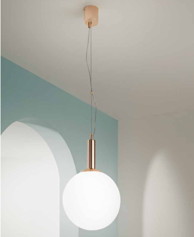 Sospensione sfera vetro opale struttura oro lucido D.30cm 1XE27 non incl. HERA