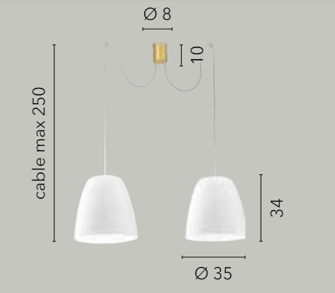 Sospensione 2 luci in vetro bianco struttura in metallo oro satinato 2XE27 non incl. ARES
