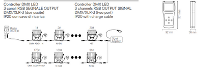 Controller DMX LED 3 Canali RGB Output DMX/XLR-3 Doppia Uscita IP20 con Cavo Ricarica | CONTROLLER-PRO-2 | INTEC