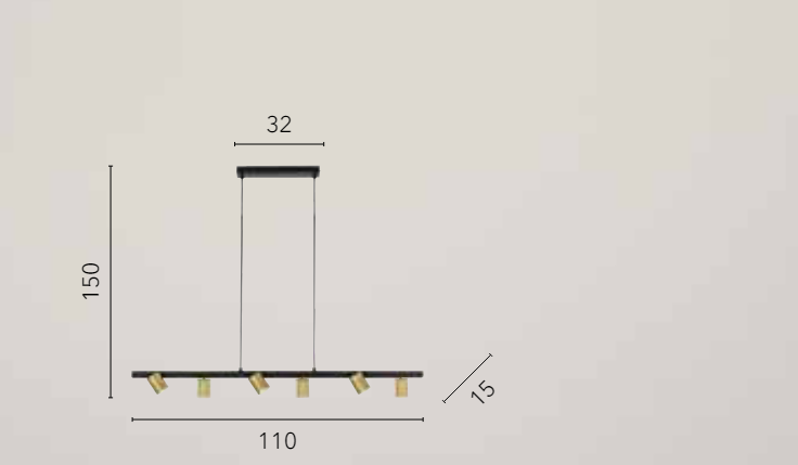 Sospensione lineare in metallo nero e punti orientabili in oro satinato 6XGU10 non incl. NIZZA