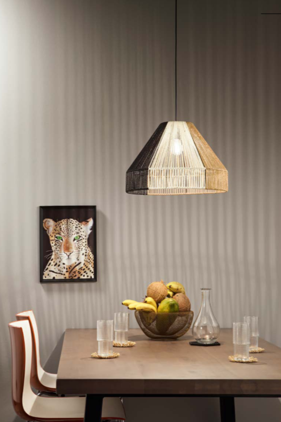 Lampa wisząca z przeplatanych naturalnych włókien papierowych, czarno-brązowo-biała 1xE27 bez żarówki COCONUT