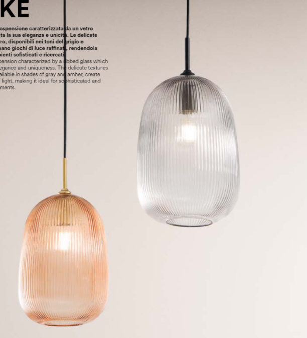 Sospensione in vetro rigato grigio-ambra 1XE27 non incl. DUKE