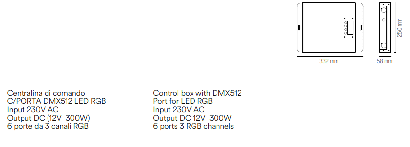 Sterownik DMX512 LED RGB wejście 230V AC wyjście DC 12V 300W 6 portów po 3 kanały RGB CTR-RGB12
